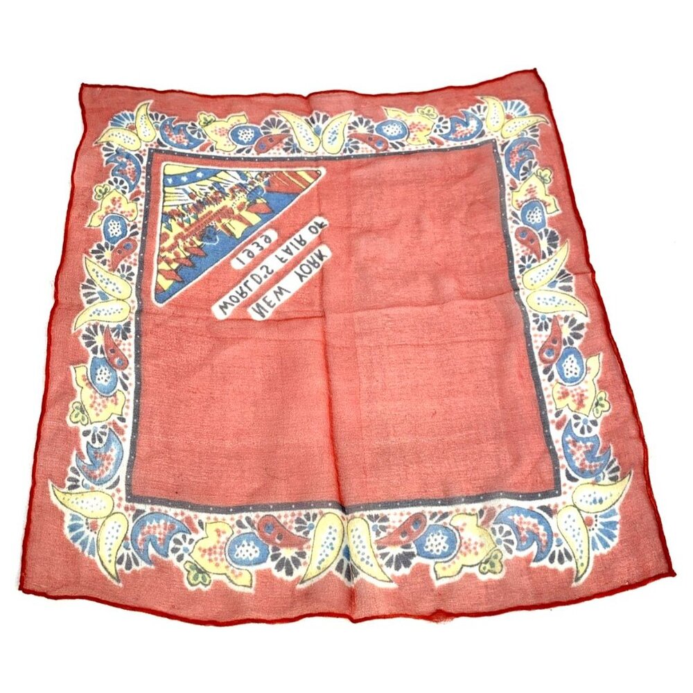 New York World's Fair Printed Silk Scarf Hankie Hanky 12 x 13" Sheer - Picture 8 of 8